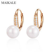 MAIKALE Simple Round Pearl Earrings Gold/Silver Color Plated Zirconia Earrings with Pearls Stud Earrings for Women Jewelry Gifts 2024 - buy cheap