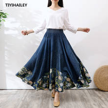 TIYIHAILEY Free Shipping 2021 Long Maxi A-line Skirts Women Elastic Waist Spring And Summer Denim Jeans Vintage Flower Print 2024 - buy cheap