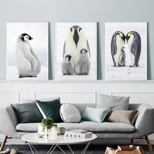 Pinguim nórdico fresco e fofo, pintura artística em tela de família, animais nórdicos, arte impressa de parede, imagem, decoração de casa, quarto de criança 2024 - compre barato