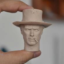 Cabeza esculpida sin pintar de Cowboy Clint occidental a escala 1/6 con cigarro y sombrero para figuras de 12" 2024 - compra barato