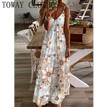 Summer Women Sleeveless V-Neck Floral Print Maxi Long Dress Big Swing Casual Dresses 2024 - buy cheap