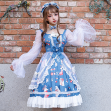 kawaii girl gothic lolita op Japanese sweet princess lolita dress vintage square collar lace bowknot printing victorian dress 2024 - buy cheap