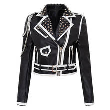 Spring Faux Leather Short Jacket  Women Punk Style Skull Rivet and Chain Fashion High Waist Motor Jackets 2024 - buy cheap