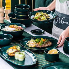 Rhe prato de cerâmica dourado verde, suprimentos de cozinha, tigela de macarrão, sushi, bife, salada, sobremesa, caneca, suprimentos de restaurante 2024 - compre barato