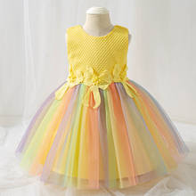 Vestido de verano para bebé niña recién nacida, 1 año, vestido de princesa de cumpleaños, malla colorida, apliques de mariposa 2024 - compra barato