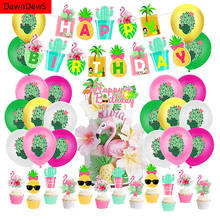 Decoração de festa com flamingo do havaí, 34 peças, verão, feliz aniversário, crianças, chá de bebê, menina, festa havaiana tropical 2024 - compre barato