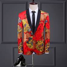 Men Blazer Chinese Style One Button Slim Fit Party Host Prom Costume Groom Blazer Jacket Red Floral Printing M-5XL 2024 - buy cheap