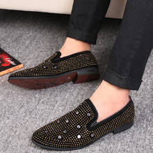 QUAOAR Men Loafers Gold Diamond Rhinestones Spiked Loafers Rivets shoes Red Bottom Wedding Party Shoes M349 2024 - buy cheap