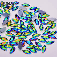 JUNAO 7x15mm Sewn on Black AB Flatback Rhinestones Horse Eye Acrylic Strass Glitter Crystal Stone for Needlework Crafts 2024 - buy cheap