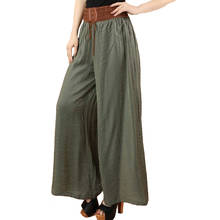 Aecu feminino gravata perna larga calças femininas de cintura alta plus size casual senhoras culottes calças cor sólida calças plissadas 2024 - compre barato