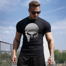 Skull Print Casual Cotton T-shirt Men Gyms Fitness Short sleeve Slim t shirt Male Summer Fashion Black 2021 Tees Tops Clothing 2024 - buy cheap