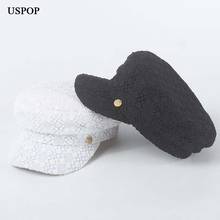 USPOP women hats white black lace newsboy caps fashion lace visor caps flat hats solid color military cap 2024 - buy cheap