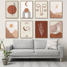 Abstrato linha face folha sol lua montanha nórdico cartazes e cópias da parede arte da lona quadros parede para sala de estar decoração 2024 - compre barato