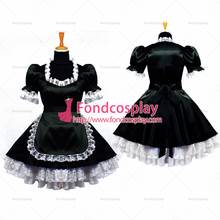 fondcosplay adult sexy cross dressing sissy maid short Black Satin Uniform Lockable Dress apron Costume Custom-made[G639] 2024 - buy cheap