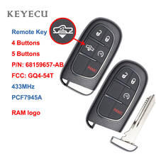 Keyecu chave remota de substituição 4 5 botões 433mhz com chip pcf7945a para ram 1500 2500 3500 2016-2019, fcc 2024 - compre barato