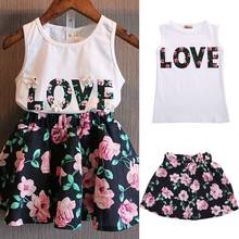 Conjunto de roupas duas peças para bebês, conjunto de roupas de verão para meninas com letra de top + saia floral 2024 - compre barato