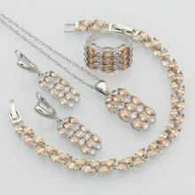 Conjuntos de joyas de plata de ley 925 para mujer, pulseras de boda, collar, colgante, pendientes, anillo, Circonia cúbica, Zirconia, circonita, color champán, blanco 2024 - compra barato