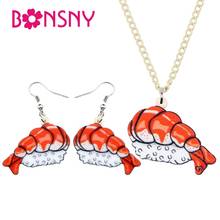 Bonsny Acrylic Jewelry Sets Japanese Shrimp Sushi Rice Food Necklace Earring Anime Funny Pendant Teens Charm Party Gift 2024 - buy cheap