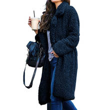 Женское пальто из искусственной шерсти с длинным рукавом и отложным воротником, белая, синяя, красная, черная верхняя одежда, куртка, повседневное зимнее элегантное пальто 2024 - купить недорого