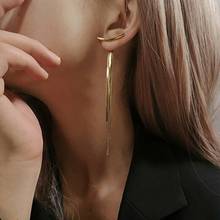 Vintage Gold Color Bar Long Thread Tassel Drop Earrings for Women Glossy Arc Geometric Korean Earring Fashion Jewelry 2024 - buy cheap