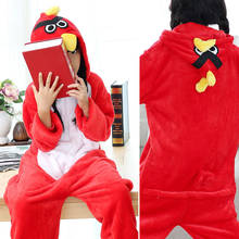 Red Bird Cosplay Costume Kids Warm Cute Clothes Flannel Soft Kigurumis Overall Zipper Onesie Boy Girl Suit Cartoon Outfit 2024 - buy cheap