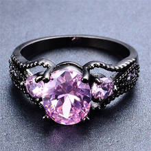 Anel de noivado feminino, anel fino de cristal rosa, vintage 14k, ouro preto, charmoso para mulheres, pedra de zircônia oval 2024 - compre barato