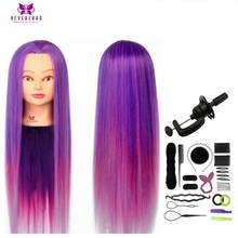 24" Purple Rainbow Colorful Long Hair Mannequin Head For Hairstyles Professional Hairdressing Doll Heads For Practice Braiding 2024 - buy cheap