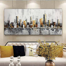 Pintura al óleo de construcción hecha a mano, Arte abstracto de paisaje de ciudad, lienzo, colgadores de pared, imagen para decoración de sala de estar y salón 2024 - compra barato