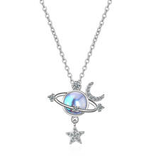 Estrela da lua azul zircônia cúbica 925 prata esterlina colar para mulher longo moonstone clavícula corrente elegante luxo bling jóias 2024 - compre barato