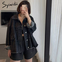 Syiwidii jaqueta jeans feminina tamanho grande, casaco jeans e borla, primavera outono 2021, plus size, roupas azul e preta 2024 - compre barato
