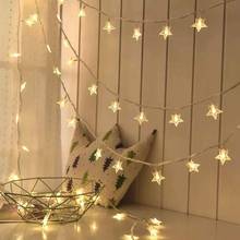 Cadena de luces con forma de estrella, luces de hadas impermeables, decorativas, parpadeantes, para pared de dormitorio, boda, interior, 10m-50m 2024 - compra barato