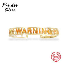 Abalorio de moda de plata de ley copia 1:1, copia, pulsera naranja de Plata "WARNING" para mujer, regalo de joyería con logotipo 2021 2024 - compra barato