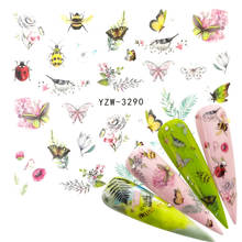 1 hoja pegatina de uñas abeja mariposa flor escarabajo verano colorido transferencia de agua decoraciones de uñas UV Gel esmalte DIY calcomanías 2024 - compra barato