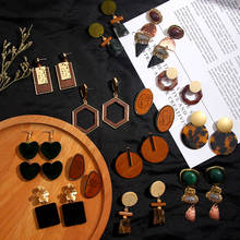 Brincos de pendurar geométricos redondos, de madeira natural coreano para mulheres, jóias da moda feitas à mão 2024 - compre barato