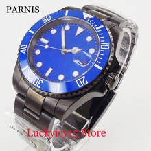 Parnis vestido de luxo azul profundo dial cerâmica moldura nologo pvd caso data automática 40mm relógio mecânico masculino 2024 - compre barato