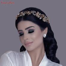 Youlapan hp355 liga folha de casamento bandana ouro cabelo nupcial videira strass headpieces feminino tiara casamento acessórios para cabelo 2024 - compre barato