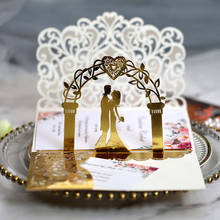 10pcs 3D Bride And Groom Laser Cut Wedding Invitations Card Lace Pocket Floral Customize Invites Cards Printing Engagement Favor 2024 - buy cheap