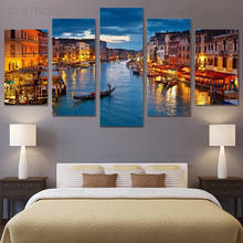 Five-Piece Hd Wall Art Poster Venice City Night View Boat Canvas Painting Landscape Print Picture Home Decoration Living Room 2024 - buy cheap