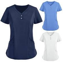Women Short Sleeve T-shirt V-neck Solid Color Tops Nursing Working Uniform Clinic Nurse Uniform Protective Clothing Care Workers 2024 - buy cheap