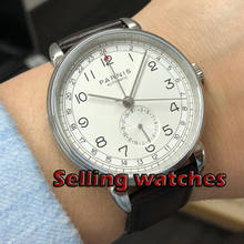 Parnis new top mens automatic mechanical watch 42mm silver case GMT arab mark date window leather mens watches 2024 - buy cheap
