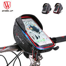 Wheel Up 6 inch Phone Bag With Sun Visor Bicycle Top Tube Frame Handlebar Bags Touch Screen Waterproof Bike Front Bag Black Red
