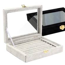 Joyero de madera de terciopelo, caja de almacenamiento para embalaje de joyas, bandeja para exhibición de anillos, soporte para compartimentos, organizador de joyas, caja de joyería 2024 - compra barato