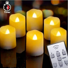 Pack of 6 Warm White Flickering Votive LED Decorative Candles With Remote,Timer New Year Birthday Halloween Decoration Light 2024 - buy cheap