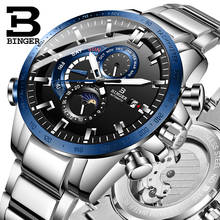BINGER-Reloj de lujo para hombre, accesorio masculino de pulsera resistente al agua con correa de acero, con zafiro mecánico automático luminoso, marca suiza 2024 - compra barato