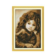 Girl and cat cross stitch kit people 18ct 14ct 11ct count print canvas stitches embroidery DIY handmade needlework 2024 - buy cheap