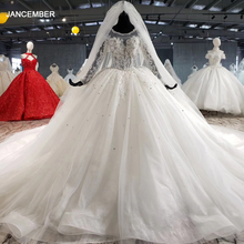 Htl1005 como vestidos de noiva de luxo, brancos, para mulheres, vestidos para mulheres, gola redonda, renda longa, vestido de casamento com véu 2024 - compre barato
