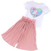 Baby Girl Clothes Sets Children Summer Cartoon Sequined Short-sleeved T-shirt +Chiffon Pants 2Pcs Kids Clothing Suits 3-10 Years 2024 - buy cheap