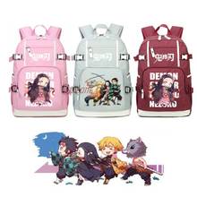 Demon Slayer Tanjiro Nezuko Kamado Agatsuma Anime kawaii Student Luminous Backpack Bookbag School bags Oxford 2024 - buy cheap