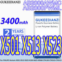 GUKEEDIANZI Phone Battery For PHILIPS Xenium X501 X513 X523 X130 X623 X3560 CTX130 CTX523 CTX513 3400mAh AB2000AWMC /AB2000FWML 2024 - buy cheap