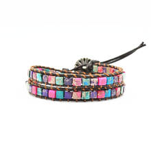 JoursNeige Hand Weaving Boho Bracelets Color Square Natural Stone Single Leather Wrap Bracelets Cuff Vintage Bracelet Jewelry 2024 - buy cheap